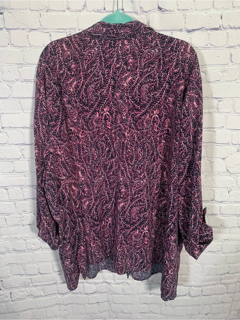 Catherines Womens Long Sleeve Button Down Pink Blue Print Size 5X Casual Fairy